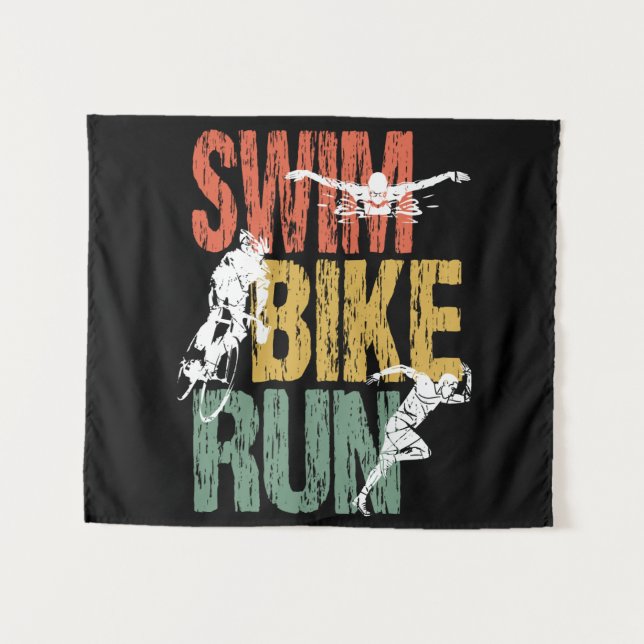 Tenture Triathlon Vintage Swim Bike Run (Devant (Horizontal))