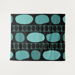 Tenture Tribal Art Rock Motif noir Turquoise