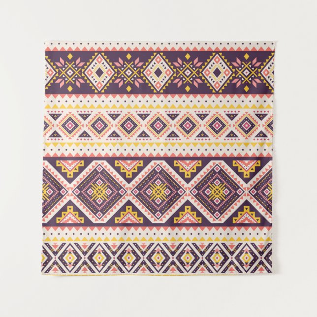 Tenture Tribal Aztec rayé, motif géométrique. (Devant)