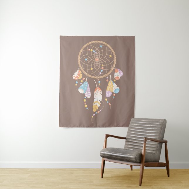 Tenture Tribal Dreamcatcher Boho Brown (En situation)
