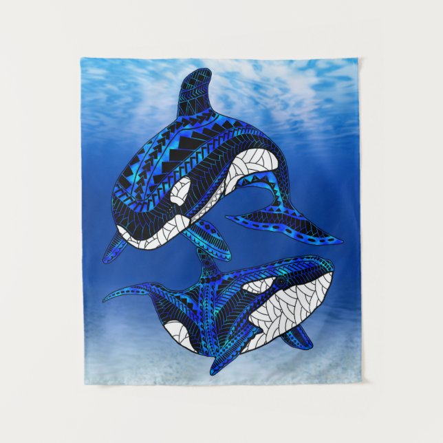 Tenture Tribal Orca Killer Whales (Devant)
