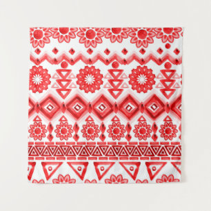 Tenture Tribus rouge, motif ethnique aquarelle.