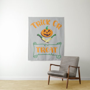 Tenture Trick or treat os croisés visage de citrouille d'H
