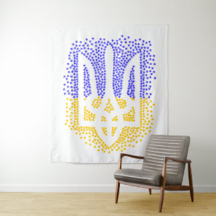 Tenture Trident heraldique ukrainien tryzub étoiles disper