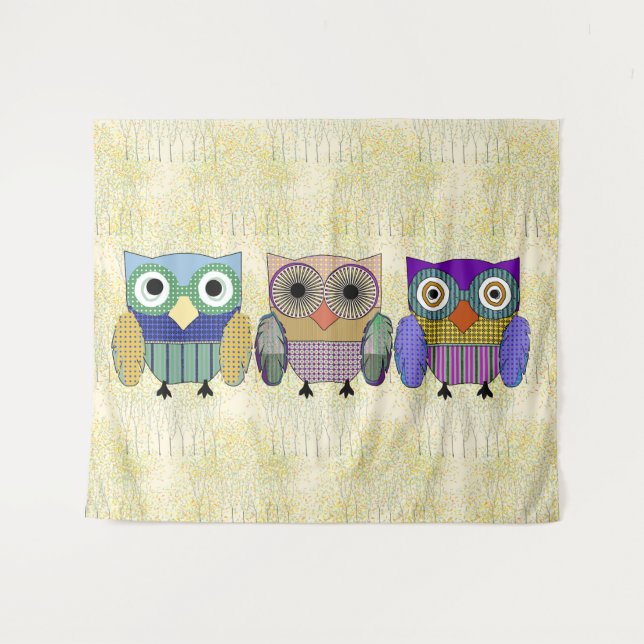 Tenture Trio de hibou élégant (Devant (Horizontal))