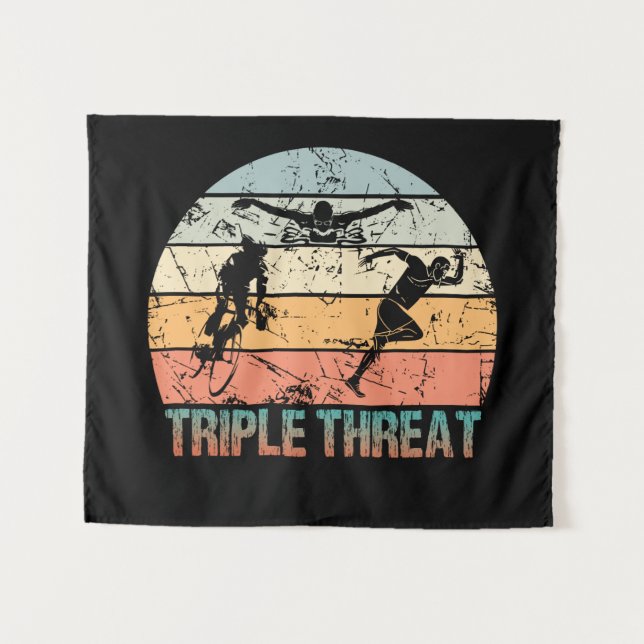 Tenture Triple Menace - Athlète de triathlon (Devant (Horizontal))