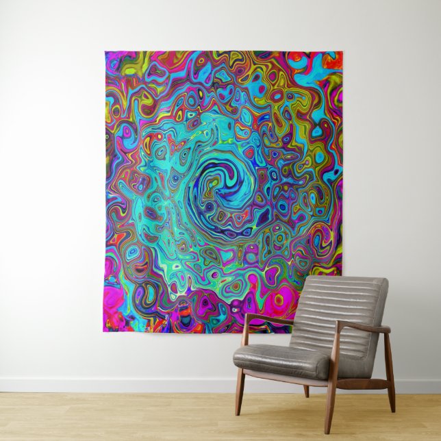 Tenture Trippy Sky Blue Abstrait Retro Liquid Swirl (En situation)
