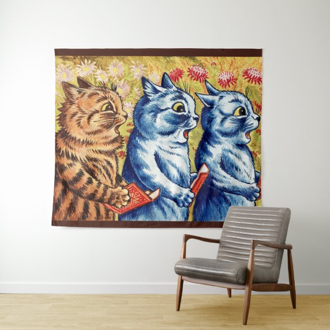 Tenture Trois chats chantant par Louis Wain  (En situation (horizontale))
