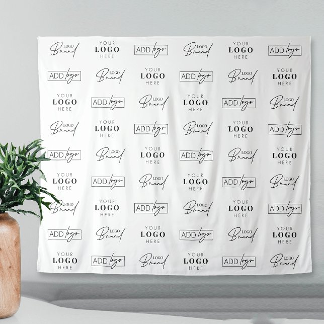 Tenture Trois logos étape et répéter les sponsors d'événem (Minimalist black and white three logos step and repeat backdrop tapestry banner)