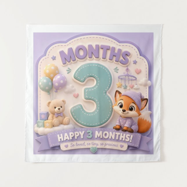Tenture Trois Mois de Découverte – Bébé Étape Petit  (Devant)
