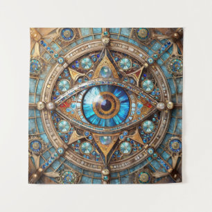 Tenture Troisième Œil - Mandala Bleu Turquoise Or