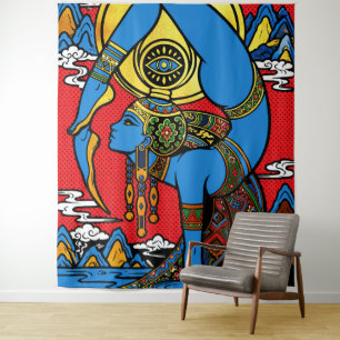 Tenture Troisième Œil – Yogini Bleue en Backbend Pop Art