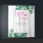 Tenture Tropical 50th Birthday Party Arrière - plan<br><div class="desc">Faites de votre fête un moment inoubliable avec cet arrière - plan de fête d'anniversaire tropical, un choix parfait pour 50 et fabuleux backdrops ou tout événement marquant. Conçu avec de l'aquarelle feuille de palmier monstera et une typographie rose audacieuse, ce décor de fête d'anniversaire élégant est l'un de ces...</div>