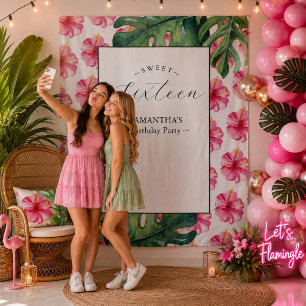Tenture Tropical Flower Sweet 16 Arrière - plan de fête d'