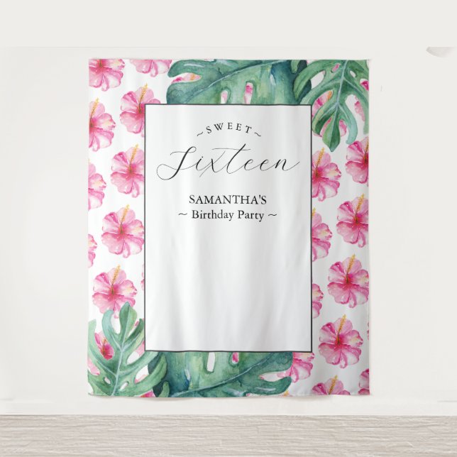 Tenture Tropical Flower Sweet 16 Arrière - plan de fête d' (Devant)
