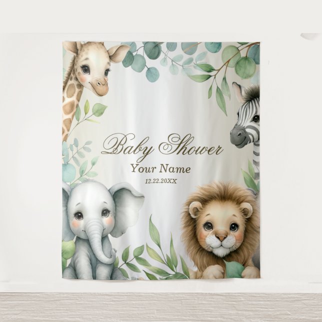 Tenture Tropical Jungle Safari Animaux Green Feuilles Part (Devant)