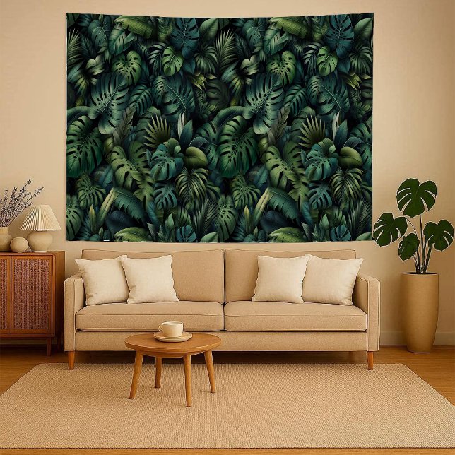 Tenture Tropical Monstera Botanical Green Jungle Wall  (Tapestry)