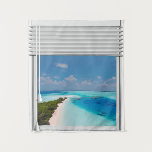 Tenture Tropical Sea View Fake Window Blinds  (Devant)