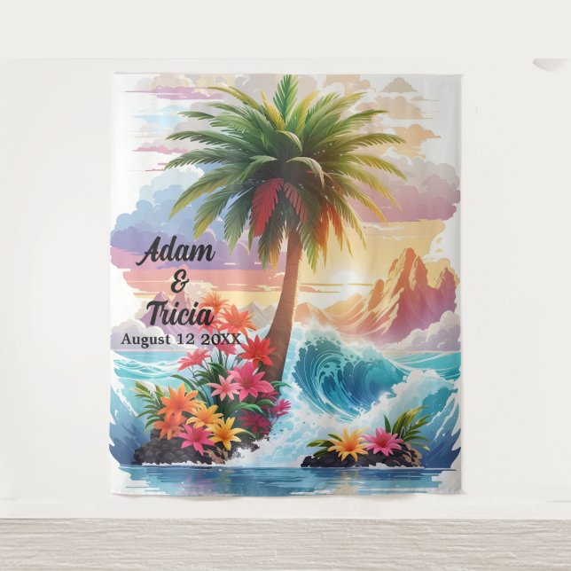 Tenture Tropical Sunset Escape Wedding Backdrop (Devant)