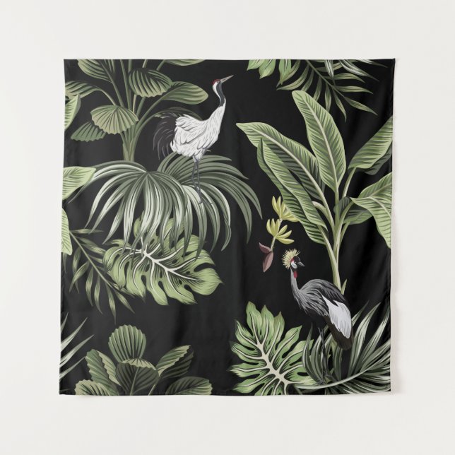 Tenture Tropical vintage nuit grue, palmiers, interdiction (Devant)