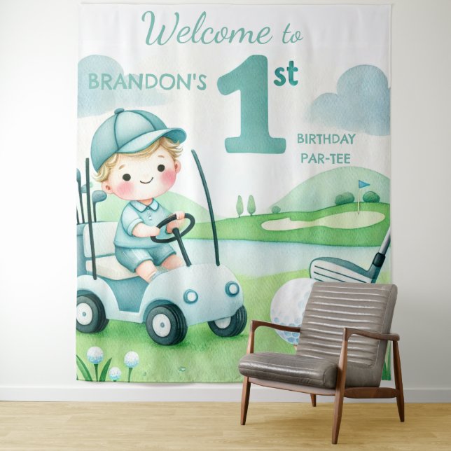 Tenture Trou en un 1er Anniversaire Garçon Golf Par-tee (En situation)