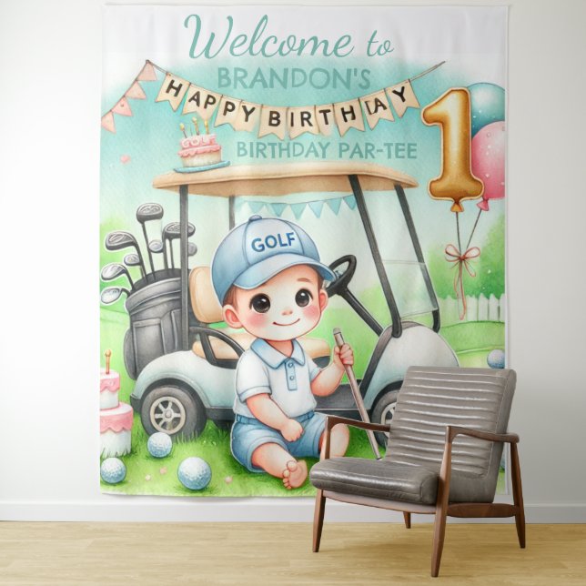 Tenture Trou en un 1er Anniversaire Garçon Golf Par-tee (En situation)