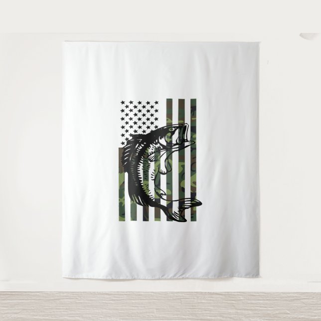 Tenture Tshirt de pêche Camouflage USA Drapeau pour Bass F (Devant)