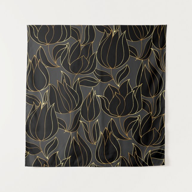 Tenture Tulipes Black Gold : Motif floral de luxe (Devant)