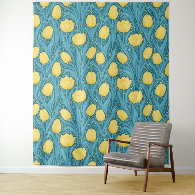 Tenture Tulipes en bleu et jaune (En situation)