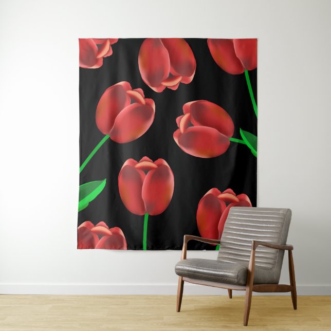 Tenture Tulipes rouges en gras et noires (En situation)
