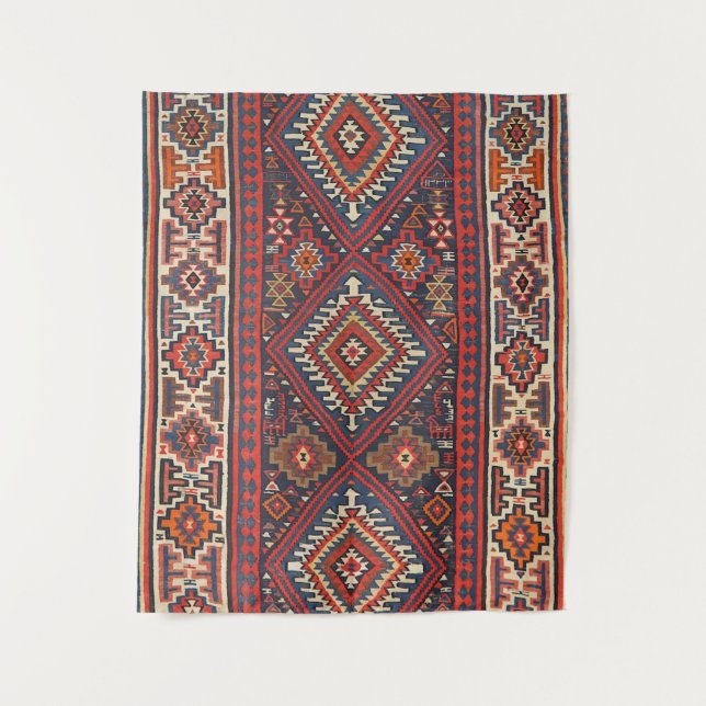 Tenture Turquie Kilim Aztec Rouge Bleu Tan  (Devant)