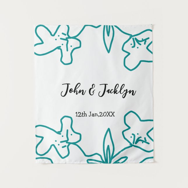 Tenture Turquoise bleu couple marié date flstylish  (Devant)