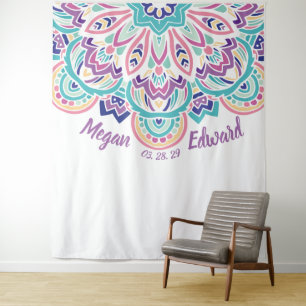 Tenture Turquoise et contexte floral moderne pourpre de