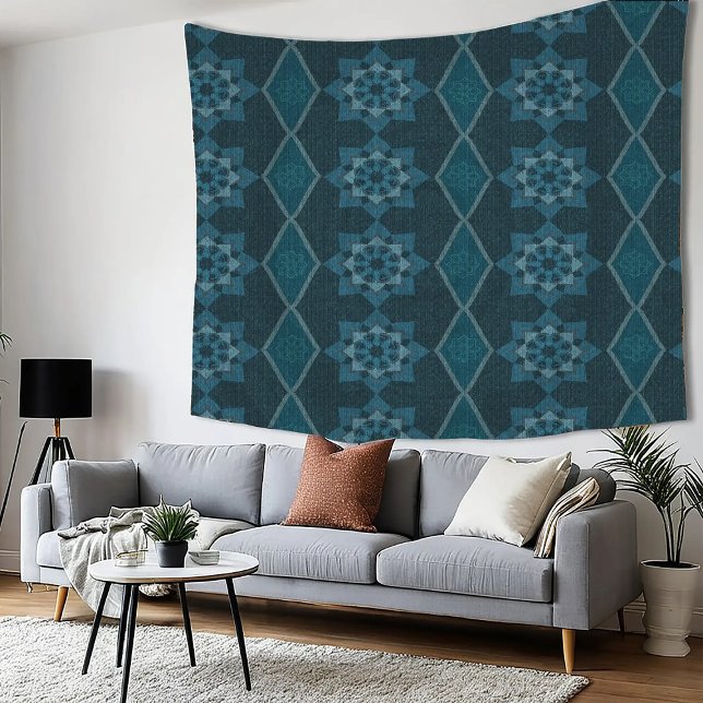 Tenture Turquoise feuillu floral octogone et diagonale  (Créateur téléchargé)