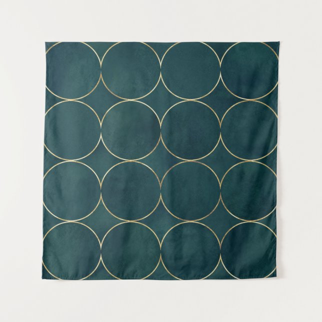 Tenture Turquoise foncé, Cercles d'or Aquarelle. (Devant)