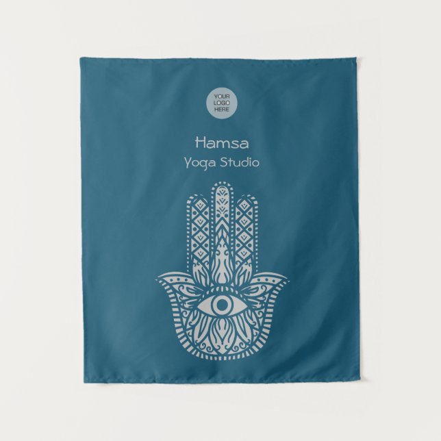 Tenture Turquoise Green Yoga Studio Hamsa personnalisable (Devant)