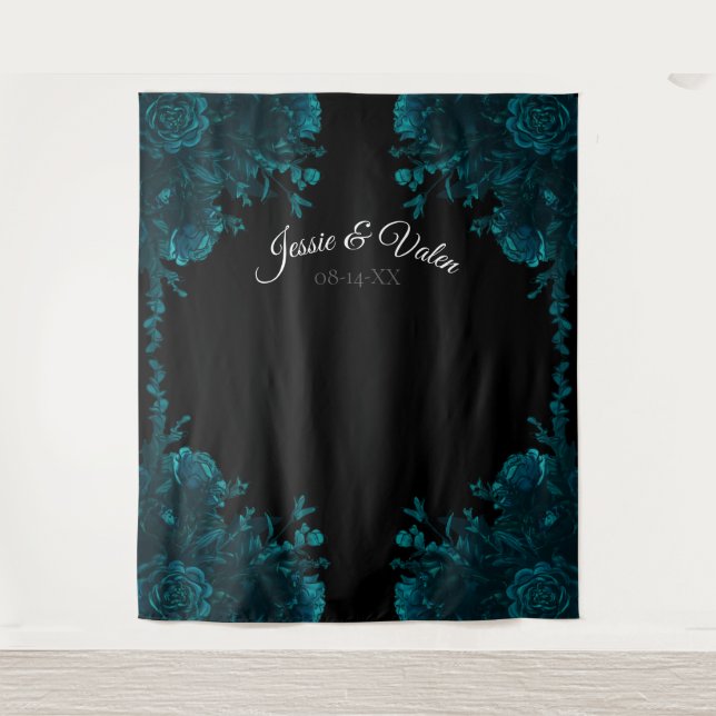Tenture Turquoise Rose Black Gothique Mariage Photo fond (Devant)