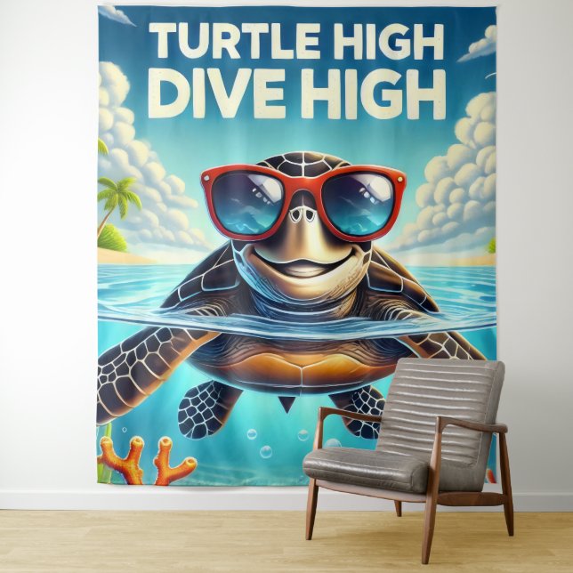 Tenture Turtle High Dive Artwork Perfect for Turtle Lovers (En situation)
