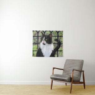 Tenture Tuxedo Chat dans la peinture de fenêtre Art animal