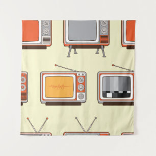 Tenture TV rétro colorée, motif vintage