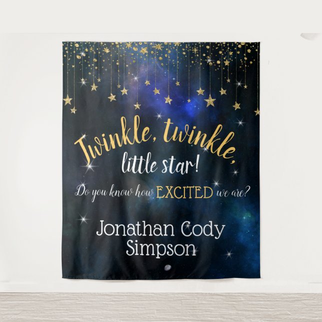 Tenture Twinkle Little Star Marine Baby shower Gold Galaxy (Devant)
