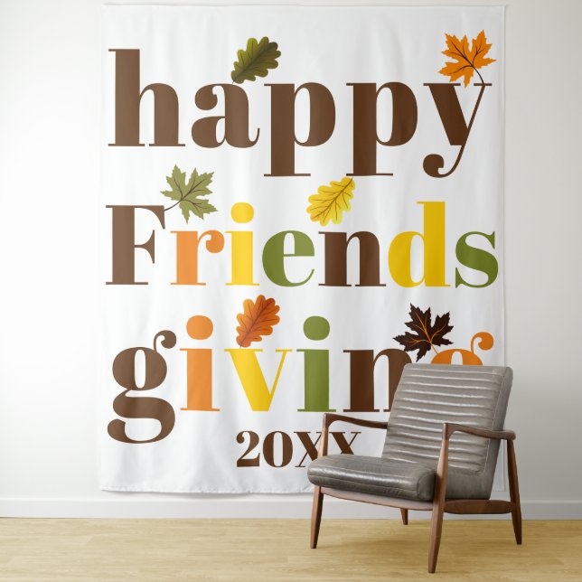 Tenture Typographie colorée Happy Friendsgiving fall (En situation)