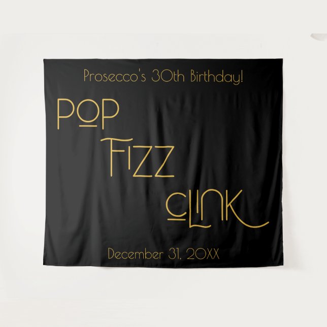 Tenture Typographie élégante Pop Fizz Clink Anniversaire (Devant (Horizontal))