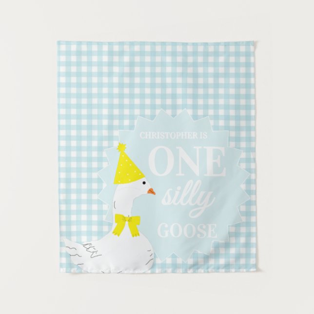 Tenture Un anniversaire de 1 an de l'oie Gingham folle (Devant)