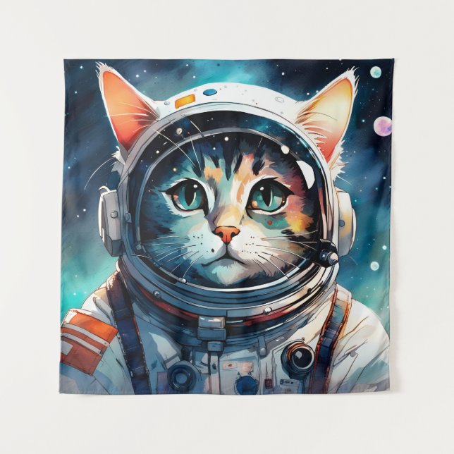 Tenture Un astronaute de chat imaginaire (Devant)