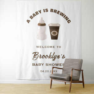 Tenture Un bébé brasse Brown Baby shower blanc fond