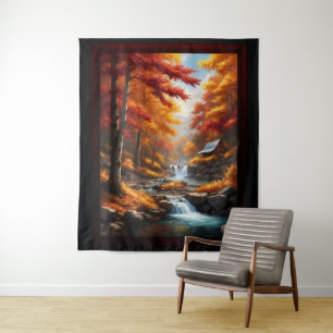 Tenture Un Cabine dans Bois d'automne AI Concept Art par X