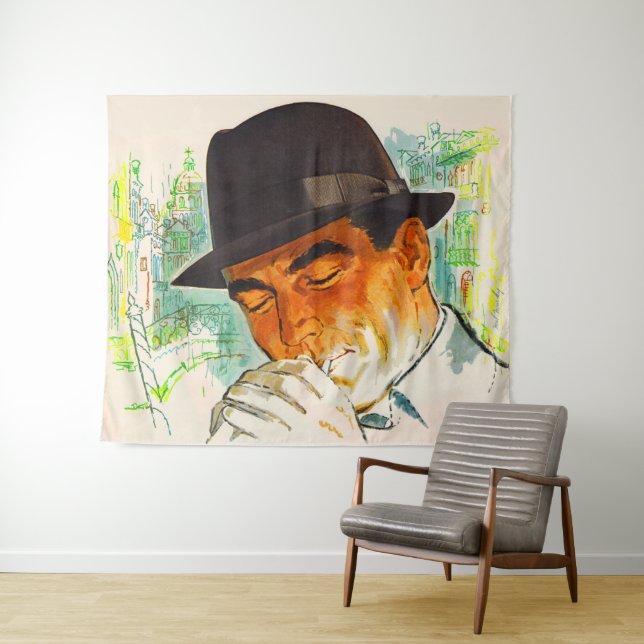 Tenture Un casquette de Stetson allume une cigarette (En situation (horizontale))