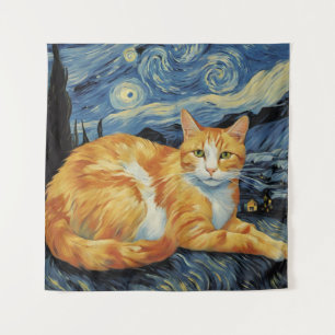 Tenture Un chat dans la nuit étoilée