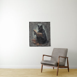 Tenture Un chat noir portant une cape étudiant Halloween